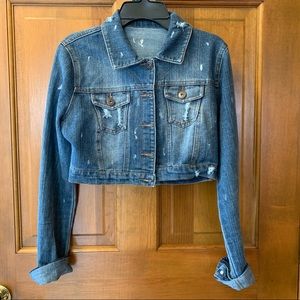 Distressed crop Jean Jacket